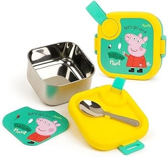 Peppa Pig Lunchmate Mini Stainless Steel Lunch Box | 1+1 Year Brand Warranty | Tiffin Box for School | Lunch Box for Kids Boys & Girls | BPA-Free Leak-Proof with Spoon | 500 ml | Go Green