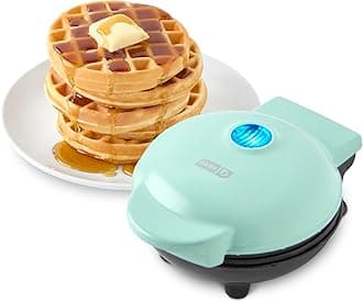 Dash Mini Waffle Maker Machine For Individuals, Paninis, Hash Browns, & Other On The Go Breakfast, Lunch, Or Snacks With Easy To Clean, Non-Stick Sides, 4 Inch, Aqua