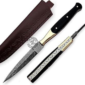 Beautiful Buffalo Horn Damascus Slim Dagger Hunting Knife, Double Edge, Fixed Blade Hunting Knife for EDC, Camping, Outdoor Survival Hunting Accessories, Gifts for Men, Boyfriend, Dad, Father’s Day Gift, 100% Prime Quality