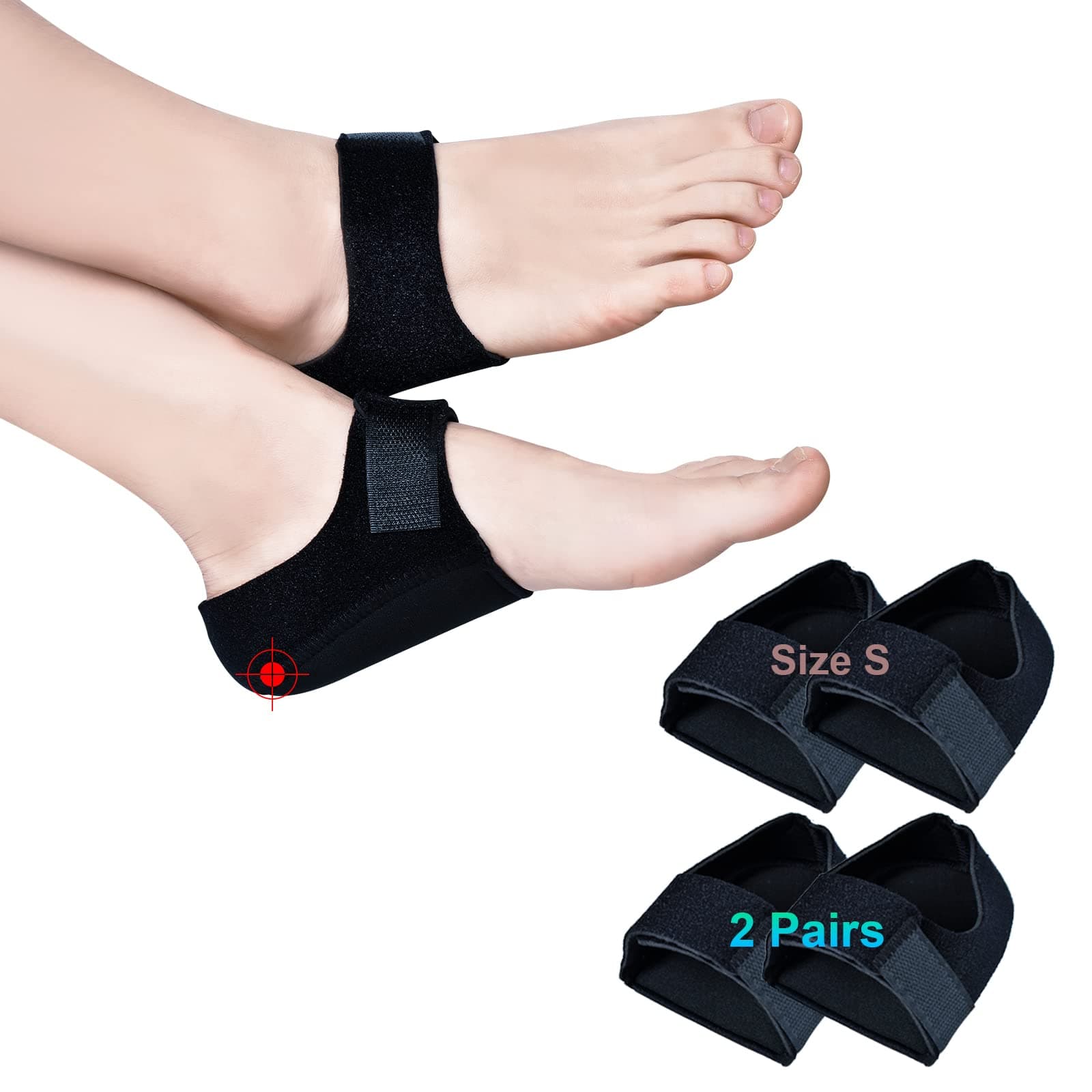 Heel Cups, Silicone Heel Protectors (4 PCS) New Material, Heel Cushion Pads, Adjustable Breathable Gel Heel Cups for Plantar Fasciitis, Relieve Heel Pain for Men & Women (Black, Small Size)