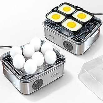 Borosil Electric Plus Egg Boiler with Poaching Tray, Boil Upto 8 Eggs At A Time, For Hard, Soft, Medium Boiled Eggs, Steamed Vegetables, Transparent Lid, Stainless Steel Exterior