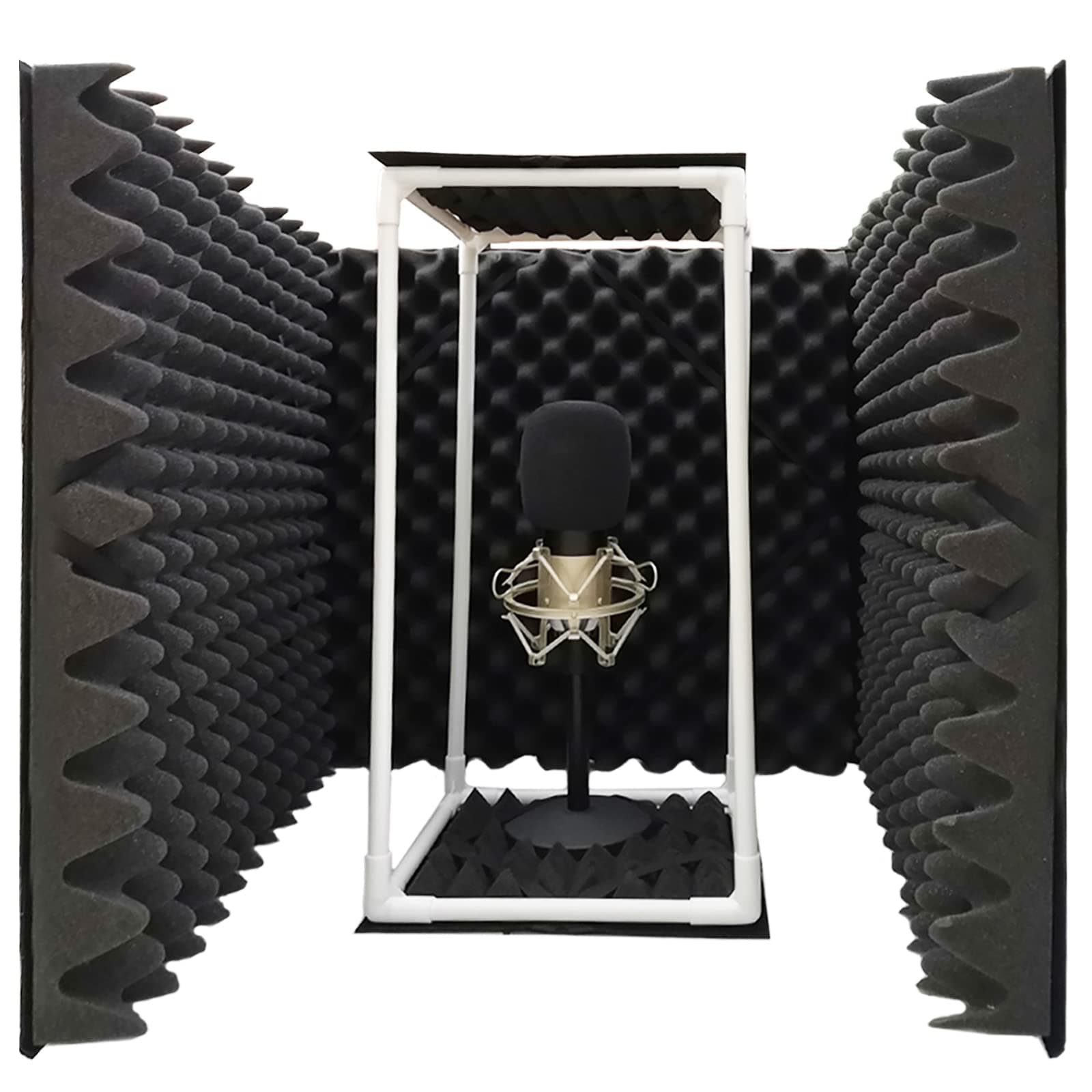 TroyStudio Large Microphone Isolation Shield, Foldable Vocal Booth Reflection Filter, 2 Inches Thick Acoustic Foam Panel Music Sing Podcast Recording Studio Adjustable Sound Box for Desk & Laptop