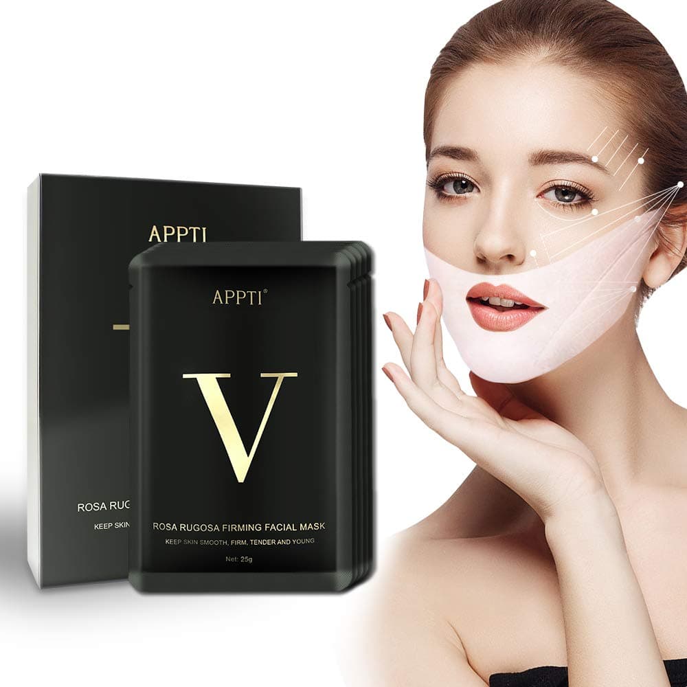 V Line Lifting Face Mask, Patch for Face Neck and Chin Line Double Chin Reduces, V Line, Chin Up, Anti Age Firming Contour Tightening and Moisturizing Collagen V Shape Facial Mask 5 PCs
