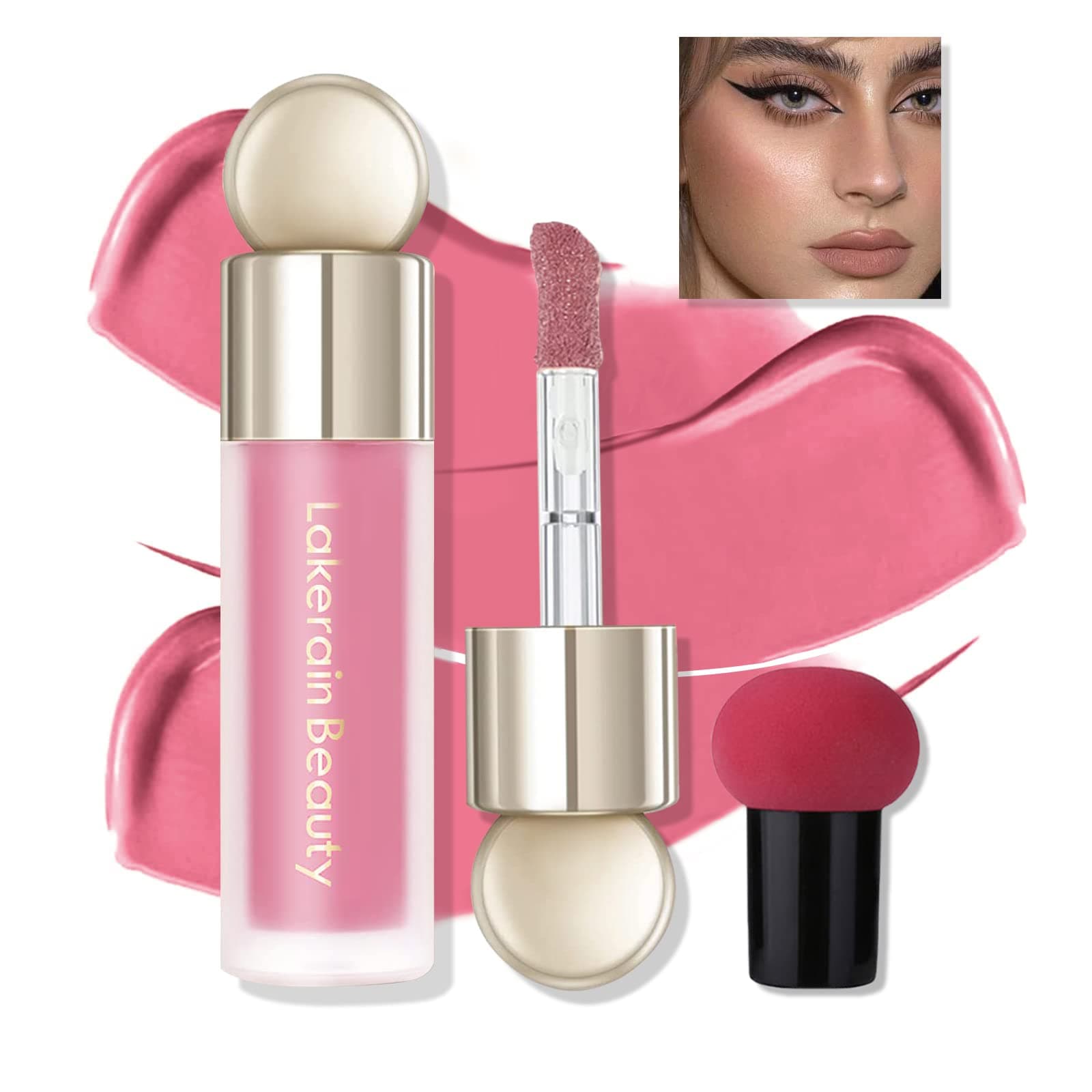 Liquid Blush Face Makeup for Cheeks, Velvet Cream Matte Tint Smudge Proof, Moisturizing Blusher Stick Face Enhancing Makeup Color (with One Sponge Ball #Rose Pink)
