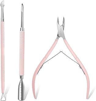 Makartt Cuticle Trimmer with Cuticle Pusher, 3 PCS Pink Nail Cuticle Nipper Professional Pedicure Manicure Tools with Stainless Steel Dual End Pusher, Nail Scraper