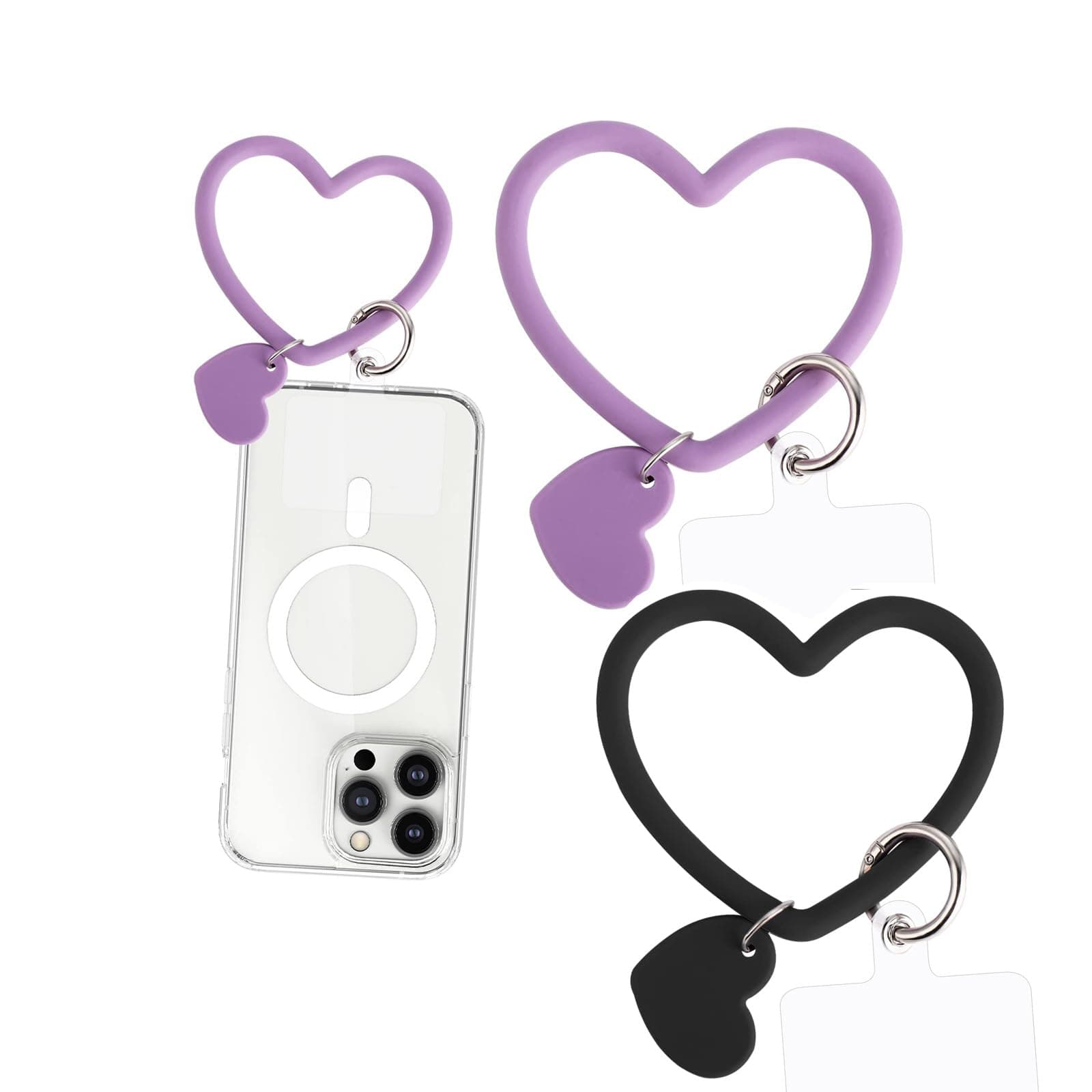 TERRIFI Heart Loop Phone Lanyard with Key Chain Holder, Versatile & Comfortable Smartphone Wrist Strap, Ideal for Outdoor Activities, Compatible with Most Smartphones, 4packs Back Patch Included