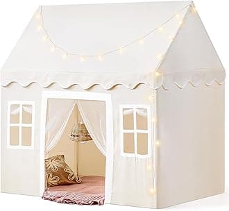Tiny Land Kids Play Tent with Mat and Lights, Playhouse for Toddlers 3+, Indoor Baby Tent, 52" x 35" x 53"