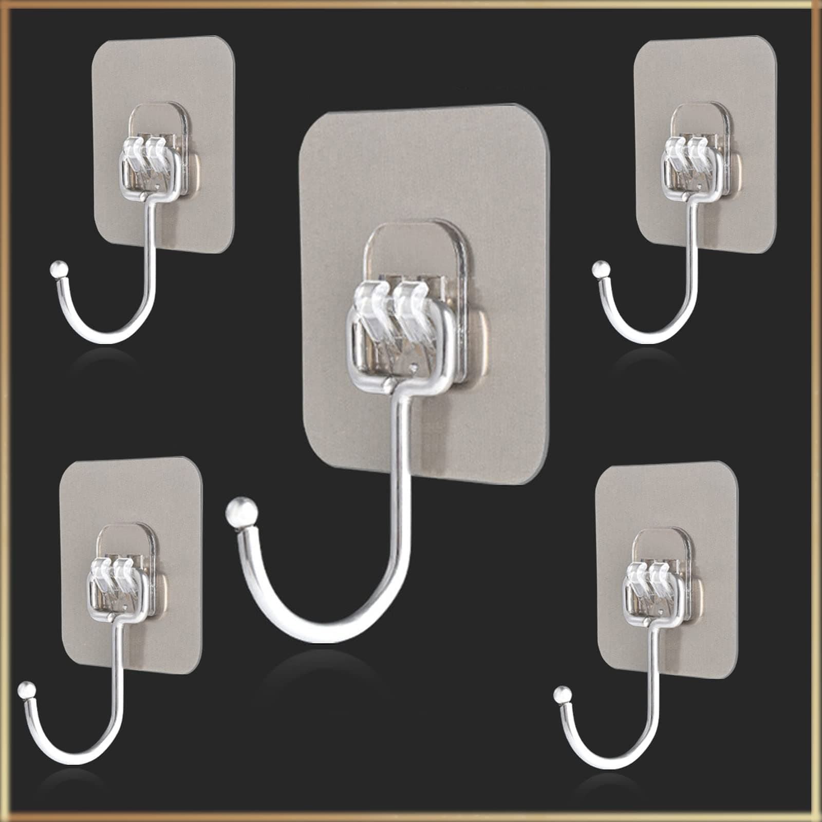 Heavy Duty Self Adhesive Wall Hooks (Pack of 5) | Waterproof PVC Sticky Hooks Stainless Steel Big Hooks for Home Storage Bathroom Kitchen | Silver Multipurpose 10KG Capacity