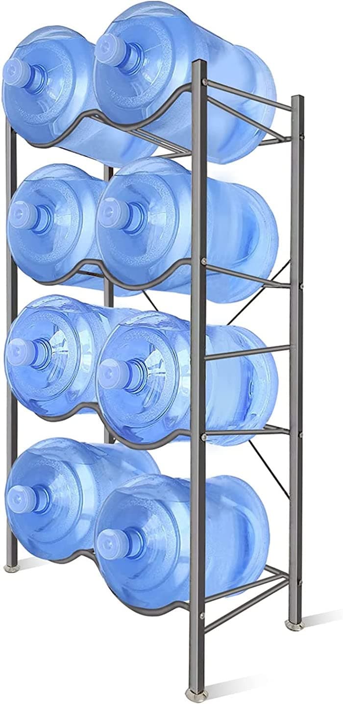 SKY-TOUCH Water Bottle Storage Stand 4 Tier, Water Jug Rack 8 Bottles of 5 Gallons Shelf Heavy Duty for Office Home Gym, Easy To Assemble