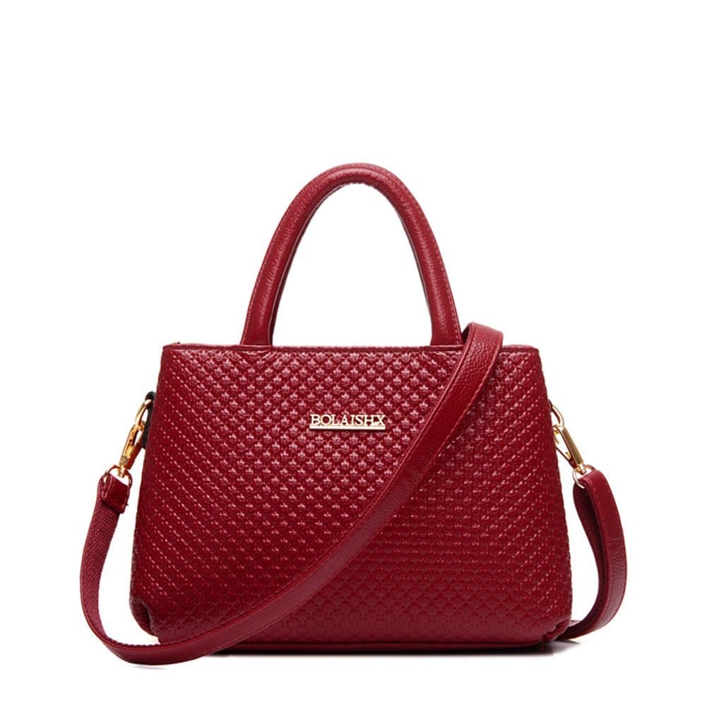 New Arrival Design For Lady Embossing Soft Cowhide Leather Zipper Shoulder Bags Handbag-Red