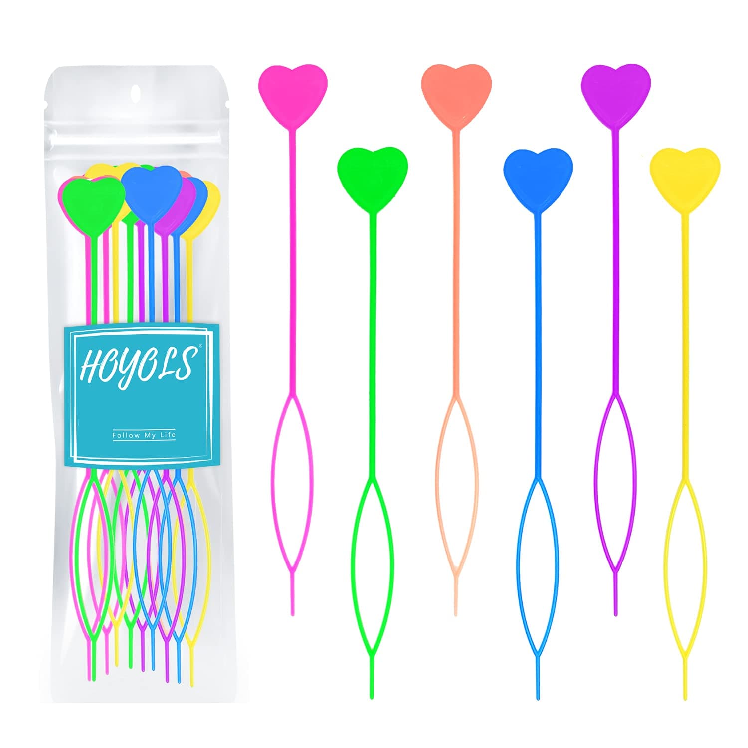 HOYOLSQuick Hair Beader for Loading Beads Braid Stringer Hair Beading Tools Kit Ponytail Maker Styling Magic Topsy Tail for Kids Girls Colorful (12pcs Multi Color)