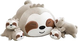 TOYSYM Sloth Stuffed Animal Cute Sloth Plush Pillow with 4 Baby Plushies in Her Tummy, Soft Cotton Stuffed Animals Toy Gifts for Kids