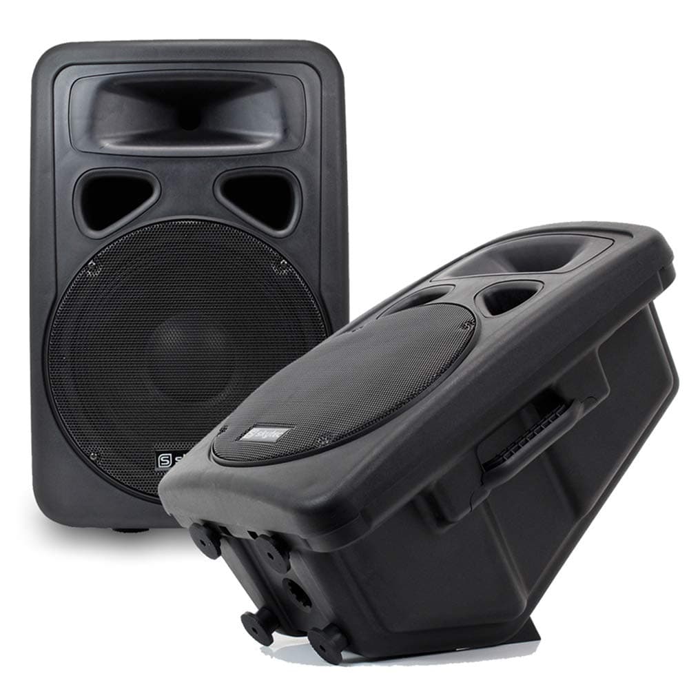 Skytec SP1200A 12" Active PA Speakers (Pair) with XLR Cables - 1200W 2-Way Bass Reflex DJ System