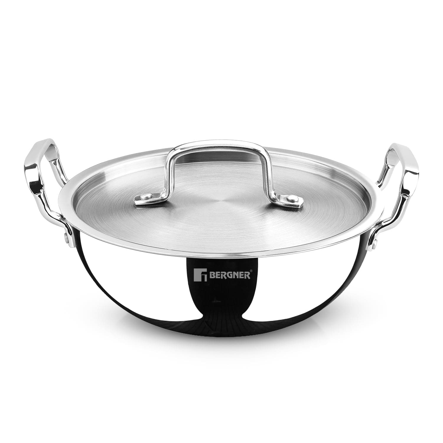 TriPro 32cm (6.5L) Tri-Ply Stainless Steel Deep Stir-Fry Pan, Kadai with Lid, Healthy Cooking with Less Oil, Metal Spatula Friendly Wok, Stay-Cool Handles, Induction & Gas Stove Compatible
