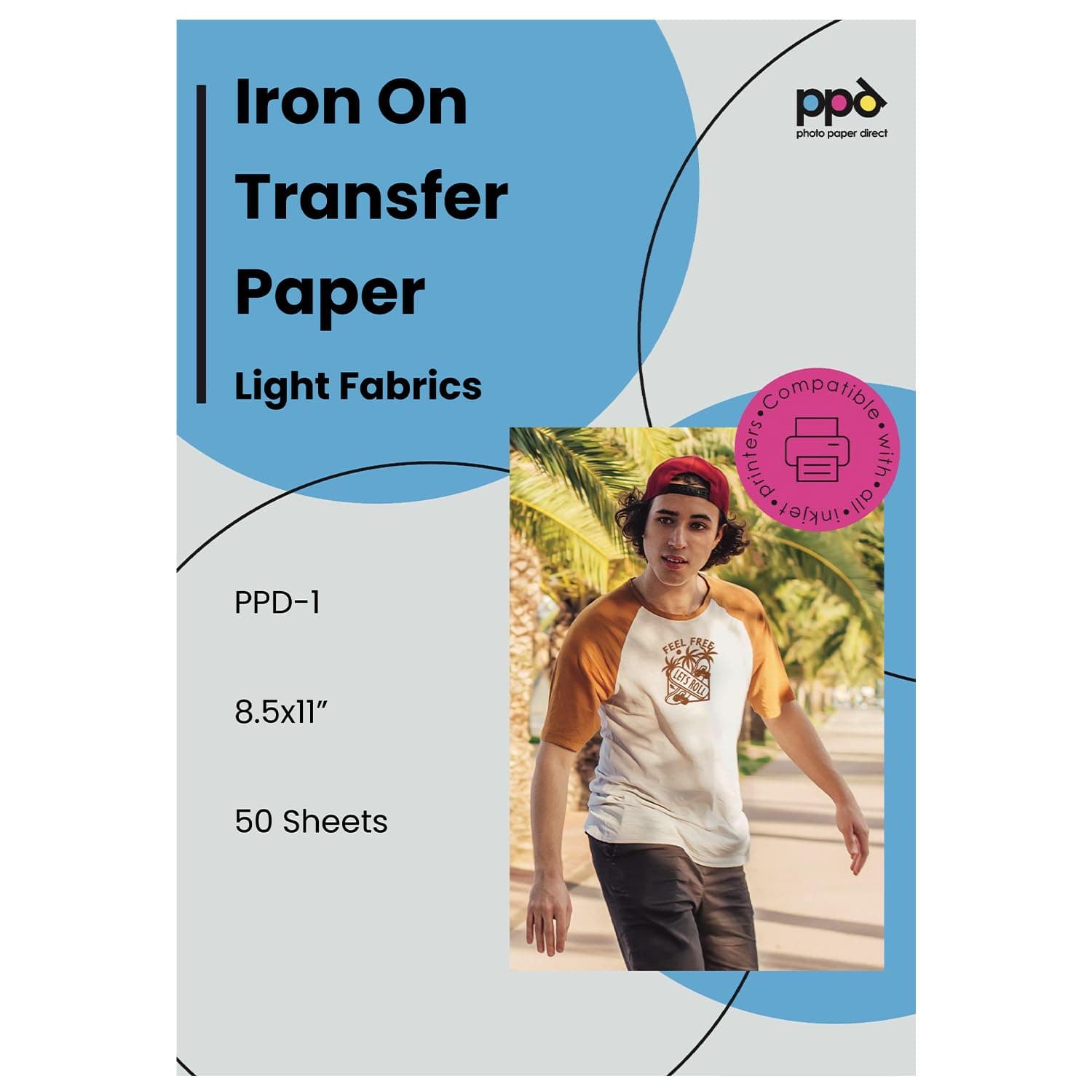 PPD 50 Sheets 8.5x11” - Inkjet Iron-on Heat Transfer Vinyl Paper for White & Light Fabric and T-Shirts - Premium - PPD-1-50