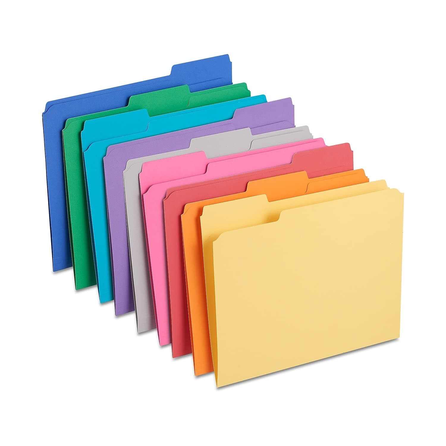 Reinforced File Folders, Letter Size, 1/3‑Cut Tabs, Assorted Colors, Heavy‑Duty 10.5‑Point Stock, 100/Box