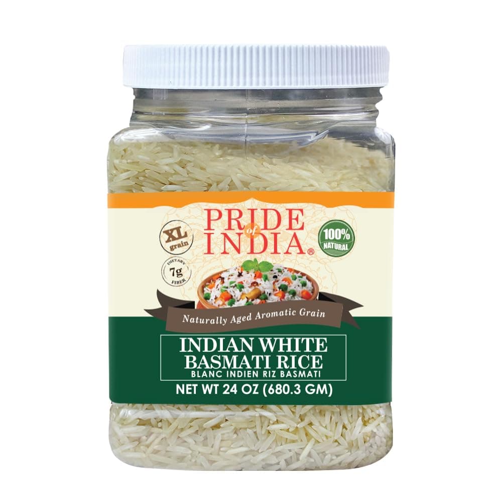 Extra Long Indian Basmati Rice - Naturally Aged Aromatic Grain, 1.5 Pound Jar