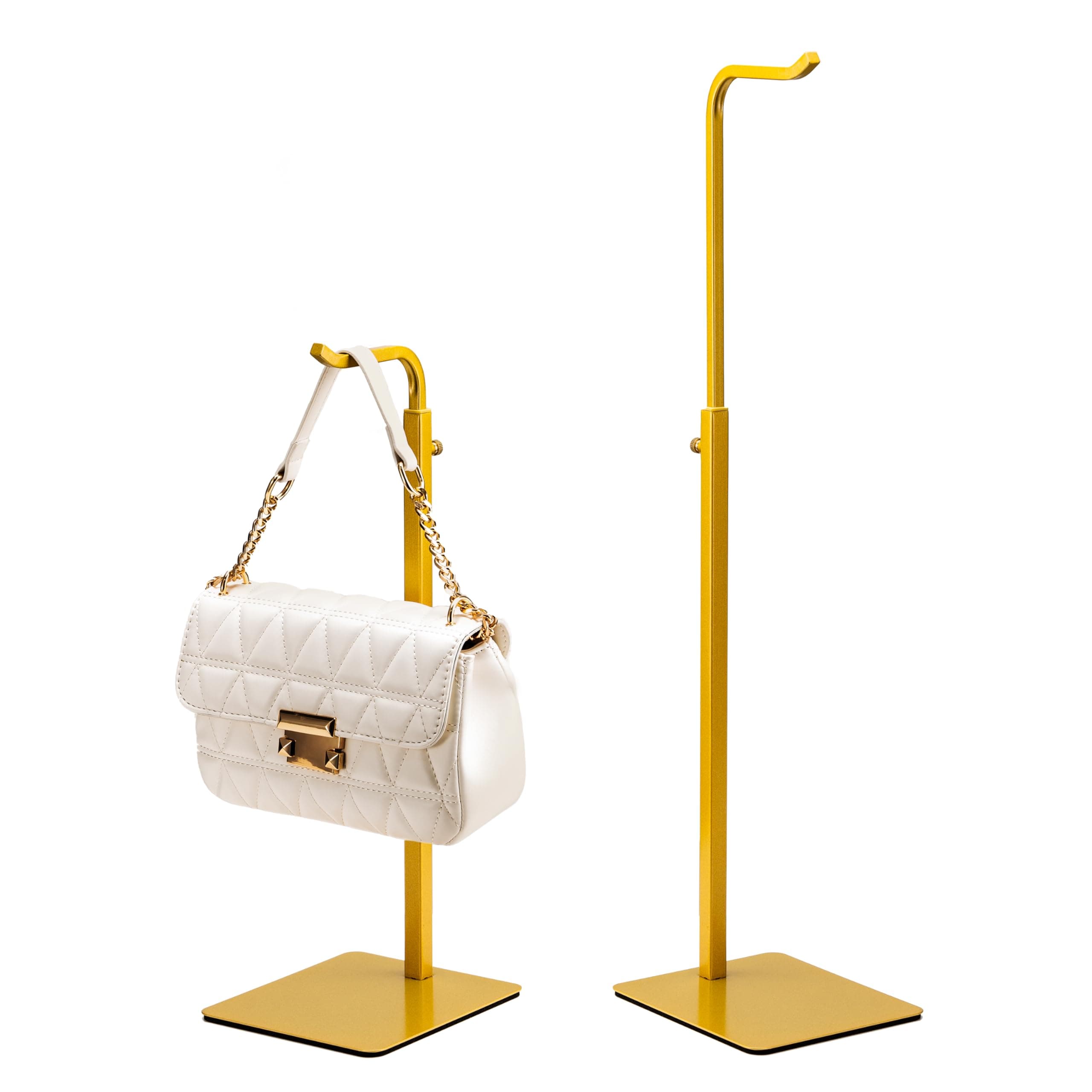 2 Pack Purse Holder Handbag Display Stand: Gold Hanger Rack for Bags, Purses, and Wreath, Adjustable Hook Stand for Tabletop, Closet, and Retail Use for Vendors