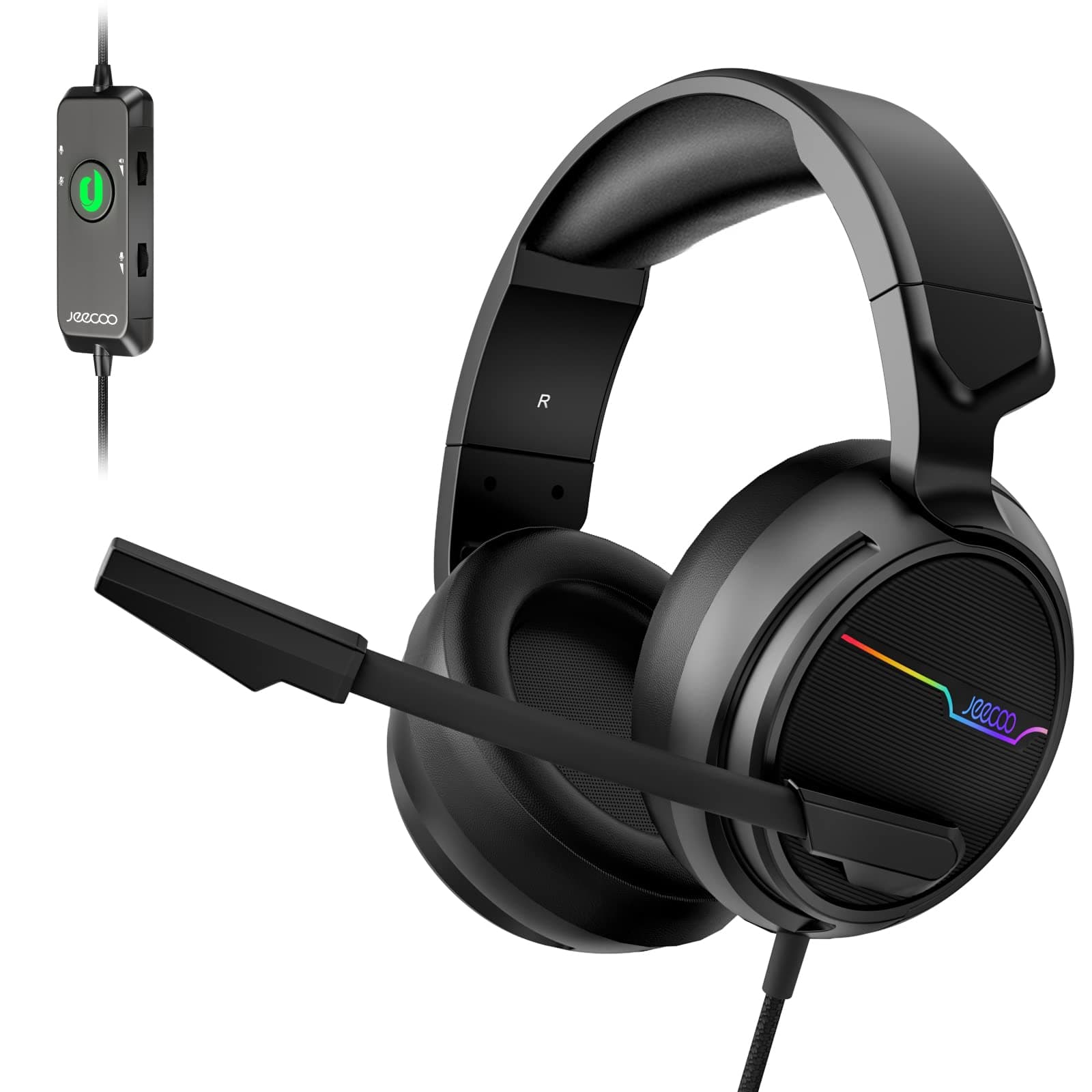 V20U USB Pro Gaming Headset for PC - 7.1 Surround Sound Headphones with Noise Cancelling Microphone- Memory Foam Ear Pads RGB Lights for Laptops