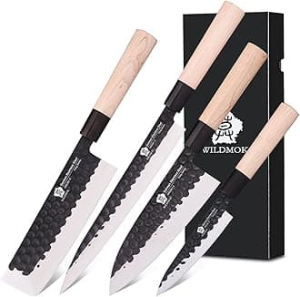 WILDMOK Left Handed 4pcs Knife Set GYUTO Sashimi Sushi Knife Sets for Left Handed, Fish Filleting Chef Knife for Kitchen German Steel Blade & Traditional Wooden Handle