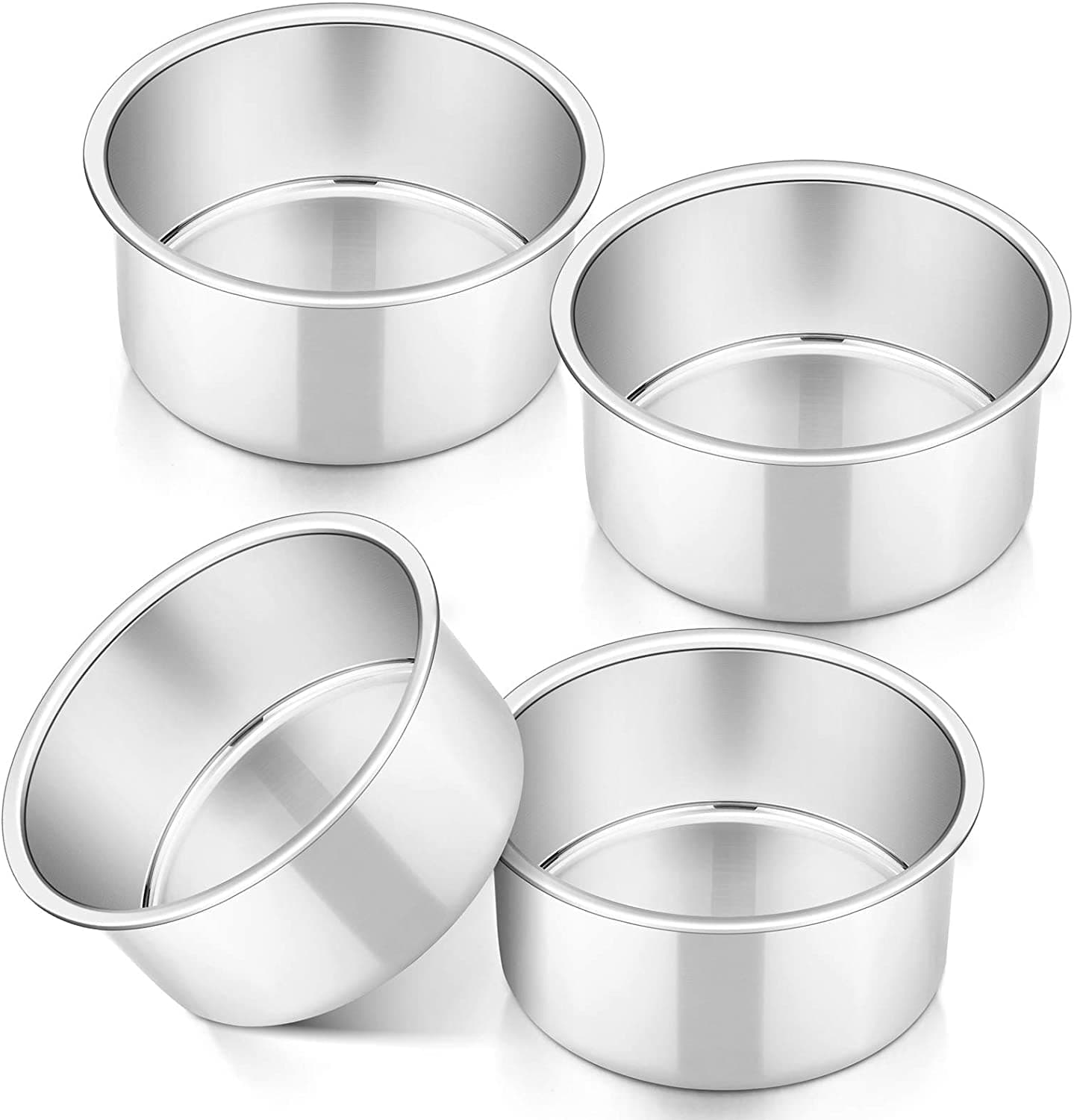 Aluminium Baking Round Cake Small Bun;Burger Pan/Mould for Microwave Oven - 4" Diameter x 1" Height (Set of 4 Pieces), Silver