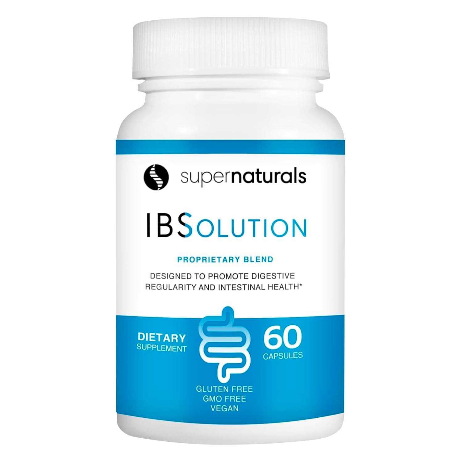 SuperNaturals IBSolution - Made in USA, Non-GMO, Gluten Free & Vegan (60 Capsules) - Digestive Gut Health Supplement With Psyllium Husk - Gas, Bloating, Diarrhea, Constipation Relief, Abdominal Pain