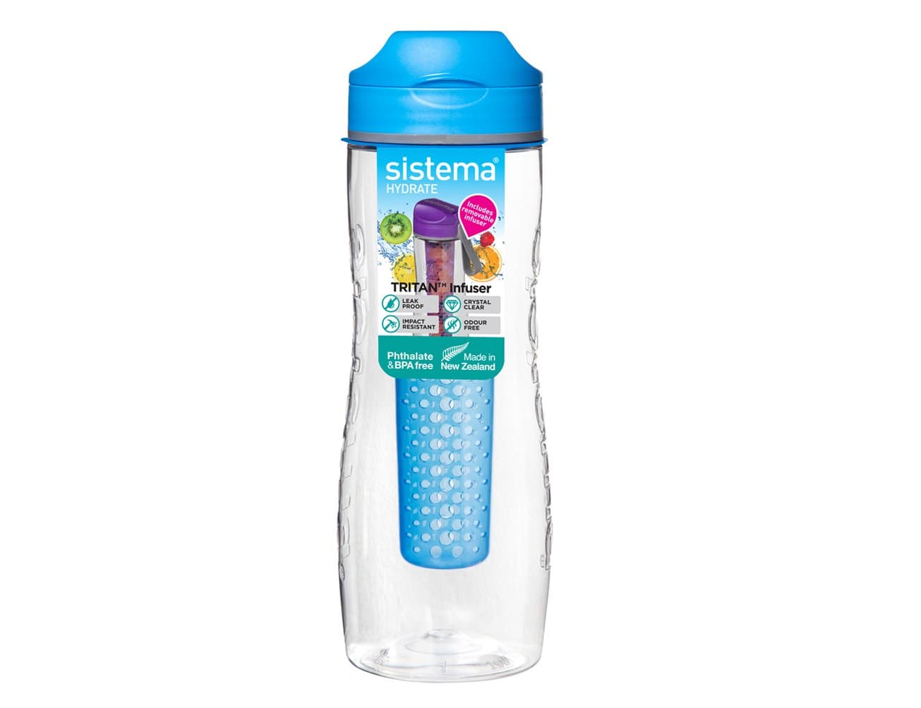 Sistema Hydrate Tritan Fruit Infuser Bottle, Assorted Colours, 800 ml