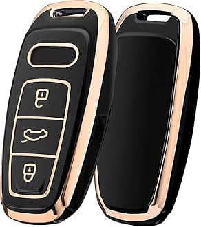 ELOHEI for Audi Key Fob Cover, Special Soft TPU Key Case Cover Protector Compatible with Audi A6L A6 A7 A8 Q7 Q8 E-Tron 2018-2022 A3 S3 S6 SQ7 RS6 S7 RS7 Smart Key (Gold Edge Black)