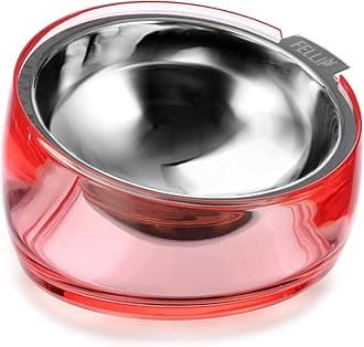 Felli Pet Raised Dog Bowls Stainless Steel Slanted Oval Dish Tilted Anti Vomiting, No Spill, Weighted Non Skid Elevated Slanted Metal Feeder for Small Medium Dog, Bulldog(1.5 Cups Superb, Pink Ruby)