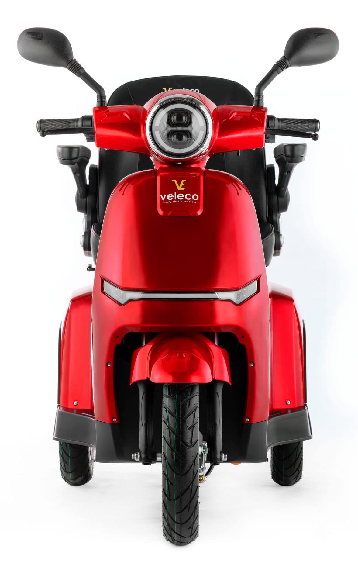 VELECO TURRIS - 3 Wheeled Mobility Vehicle - Fully Assembled and Ready to use - Full LED Lights - High Contrast Display - Alarm System Lithium-Ion Battery (Red)