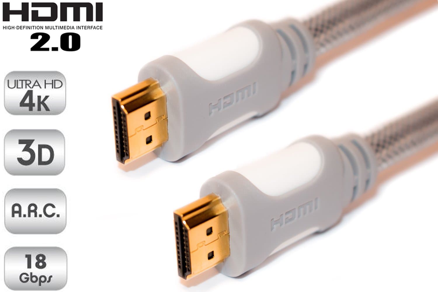 60Hz Real 2.0 Premium 2 m HDMI Cable – 3D – Ultra HD 4 K 2160p – Full HD 1080p – HDR – ACR CEC – High Speed with Ethernet – 24 K gold Plated Connector – Desiyer.