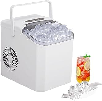 DORAIMI123Ice Maker, 12Kgs 26°C Ice Capacity Daily, 1.3L Water Tank Storage, Bullet Ice Cube Shape, Water Shortage Indicator,Infrared Sensor, LED Display, Low Noise & with Ice Scoop (White)