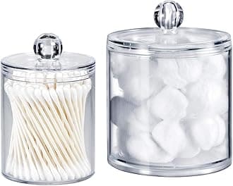 Qtip Dispenser Holder Bathroom Vanity Organizer Apothecary Jars Canister Set for Cotton Ball,Cotton Swab,Q-tips,Cotton Rounds,Bath Salts,Premium Quality Plastic Acrylic Clear | 2 Pack,15 Oz. & 20 Oz.