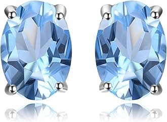 JewelryPalace Natural Garnet Peridot Amethyst Citrine Blue Topaz Birthstone Stud Earrings for Women, 14k Gold Plated 925 Sterling Silver Earrings for Women, Gemstones Jewelry Sets for Girls