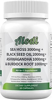 Super Sea Moss Blend - Advanced Formula with Ashwagandha KSM 66, Black Seed Oil, Burdock Root, Bladderwrack, Turmeric, ACV, Ayurveda - Lab Tested, Maximum Potency for Men and Women