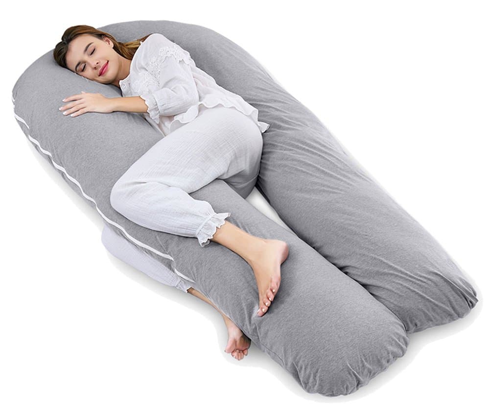 AngQiFull Body Support Pillow with Cool Jersey Cover - U Shaped Pregnancy Pillow - Maternity Body Pillow - Great for Anyone