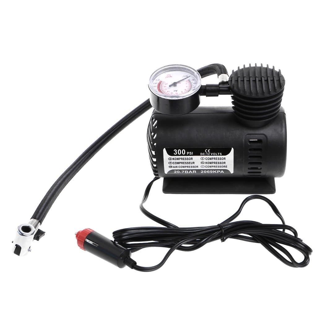 Multifunctional Portable Mini Air Compressor 300 PSI 12V Electric Inflator Pump with Pressure Gauge for Car Motorcycle Bicycle Tires Inflatable Toys