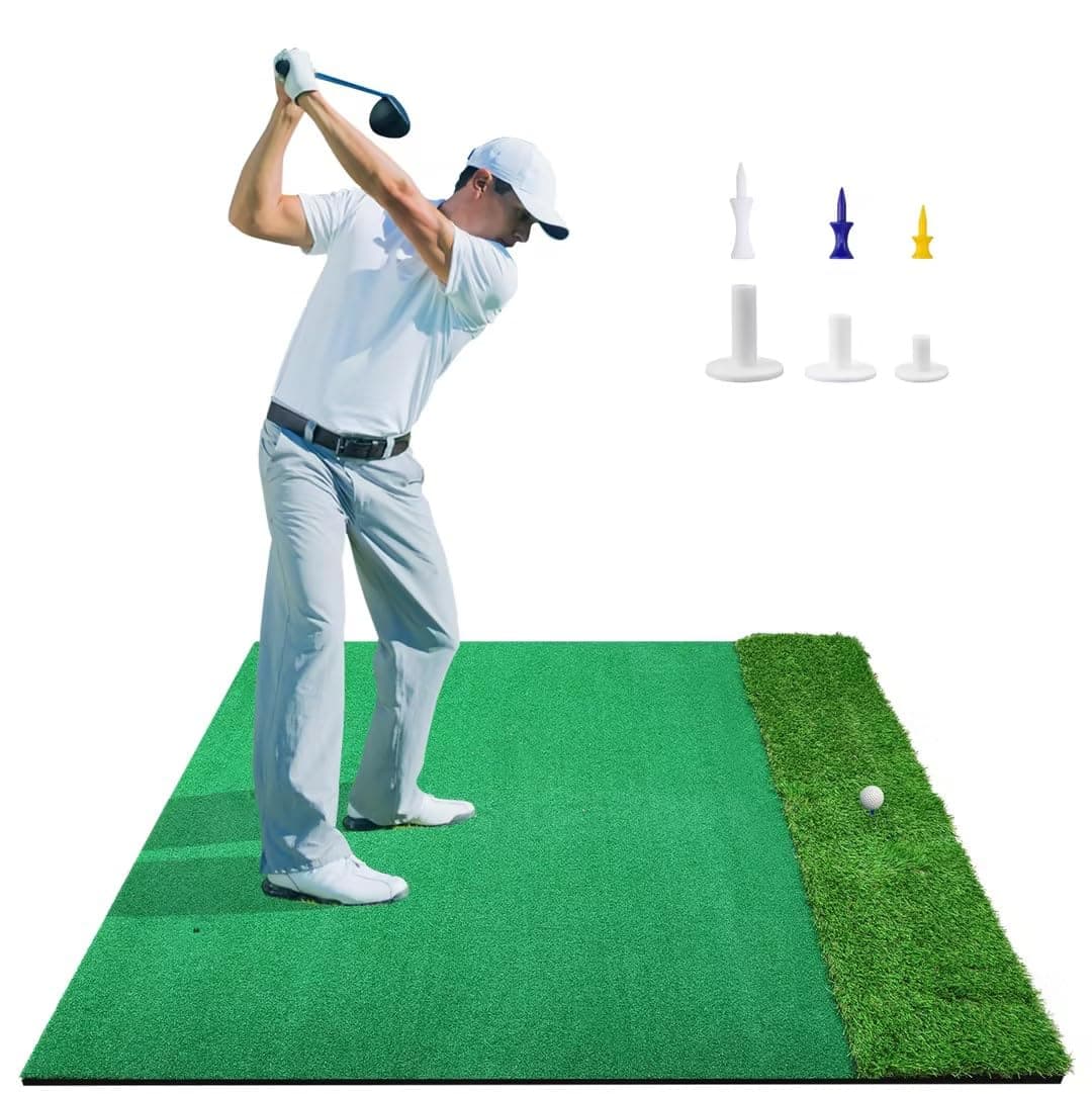 TopflyGolf Practice Mat, 5x4ft Artificial Dual-Turf Golf Mat, Outdoor & Indoor Golf Hitting Mat, Golf Training Mat for Backyard Driving Chipping
