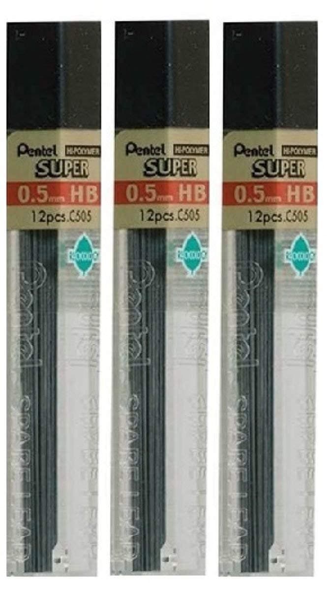 0.5mm Size HB Shade Hardness Pencil Refill Replacement Spare Leads Hi Pollymer Super For Automatic & Mechanical Pencils (Pack Of 3 Tubes - 36 Pieces)