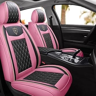 Car Seat Covers Full Set, Super Luxurious Heavy Universal Duty Waterproof Leather Automotive Vehicle Cover for Cars SUV Pick-up Truck, Non-Slip Seat Pink Car Accessories(Pink Black