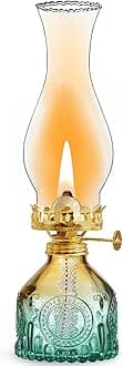 Oil Lamps for Indoor Use -11''×3'' Gradient Green Vintage Kerosene Lamp Crimped Top Chimney Beautifully Carved Oil Lamp for Home Tabletop Emergency Lighting Decor Oil Lamp Props