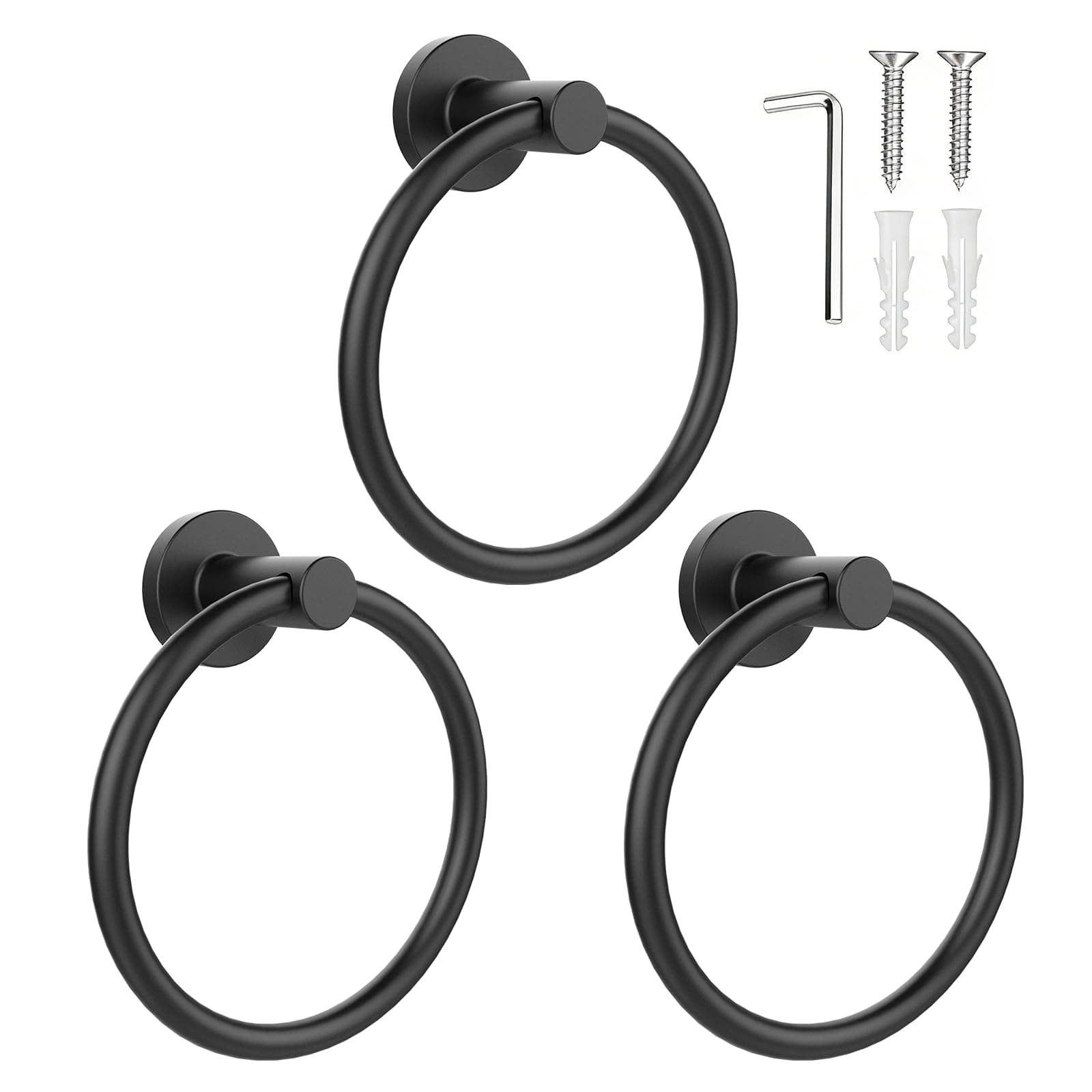 SetSail Towel Holder for Bathroom Wall Matte Black Towel Ring Stainless Steel Hand Towel Holder Heavy Duty Towel Hanger for Bathroom, 3 Packs