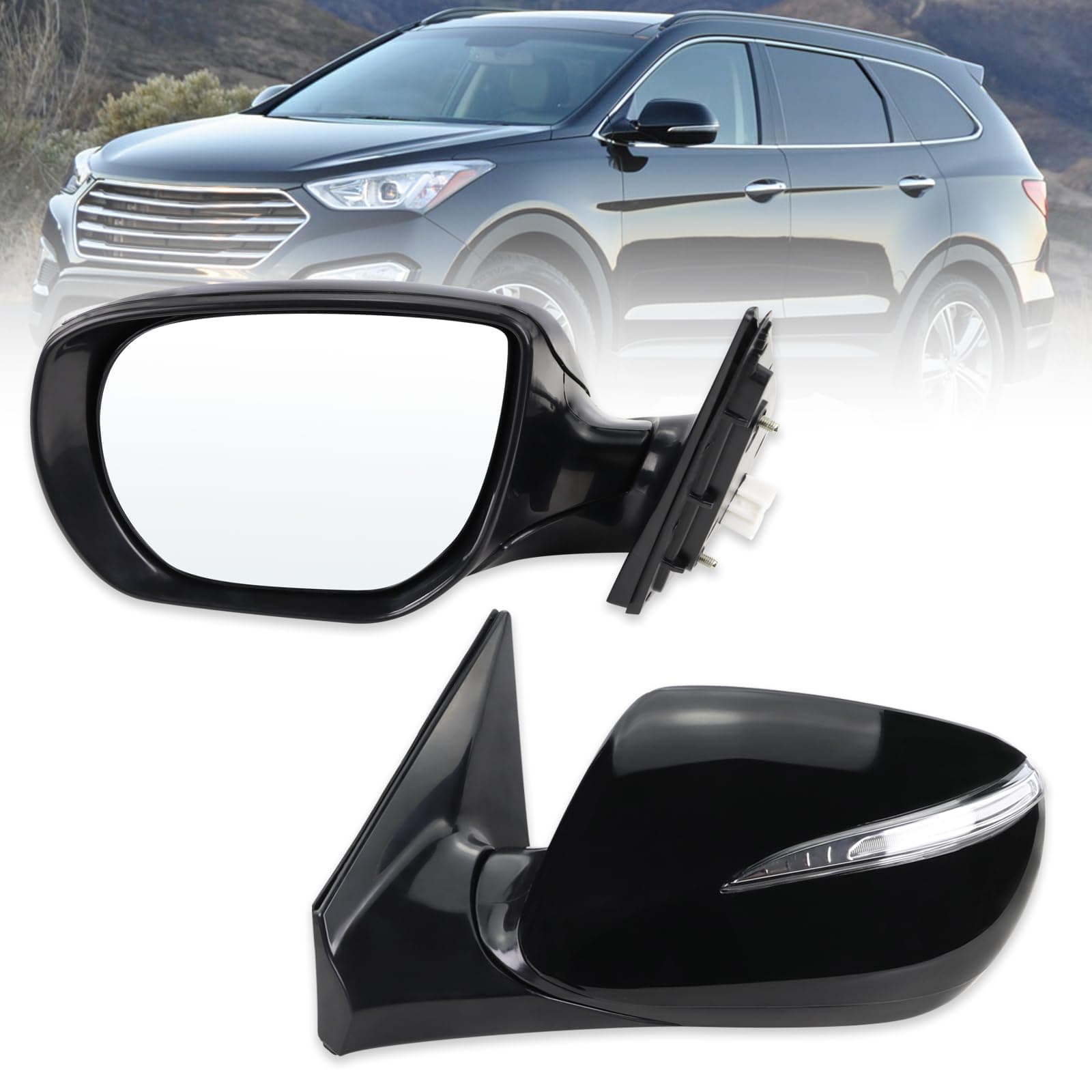 Lqito Left Driver Side Mirror Compatible With 2013 2014 2015 2016 2017 2018 Hyundai Santa Fe Sport With Manual Folding Power Glass Heated With Turn Signals Black Replace#HY1320201(6 Pins)