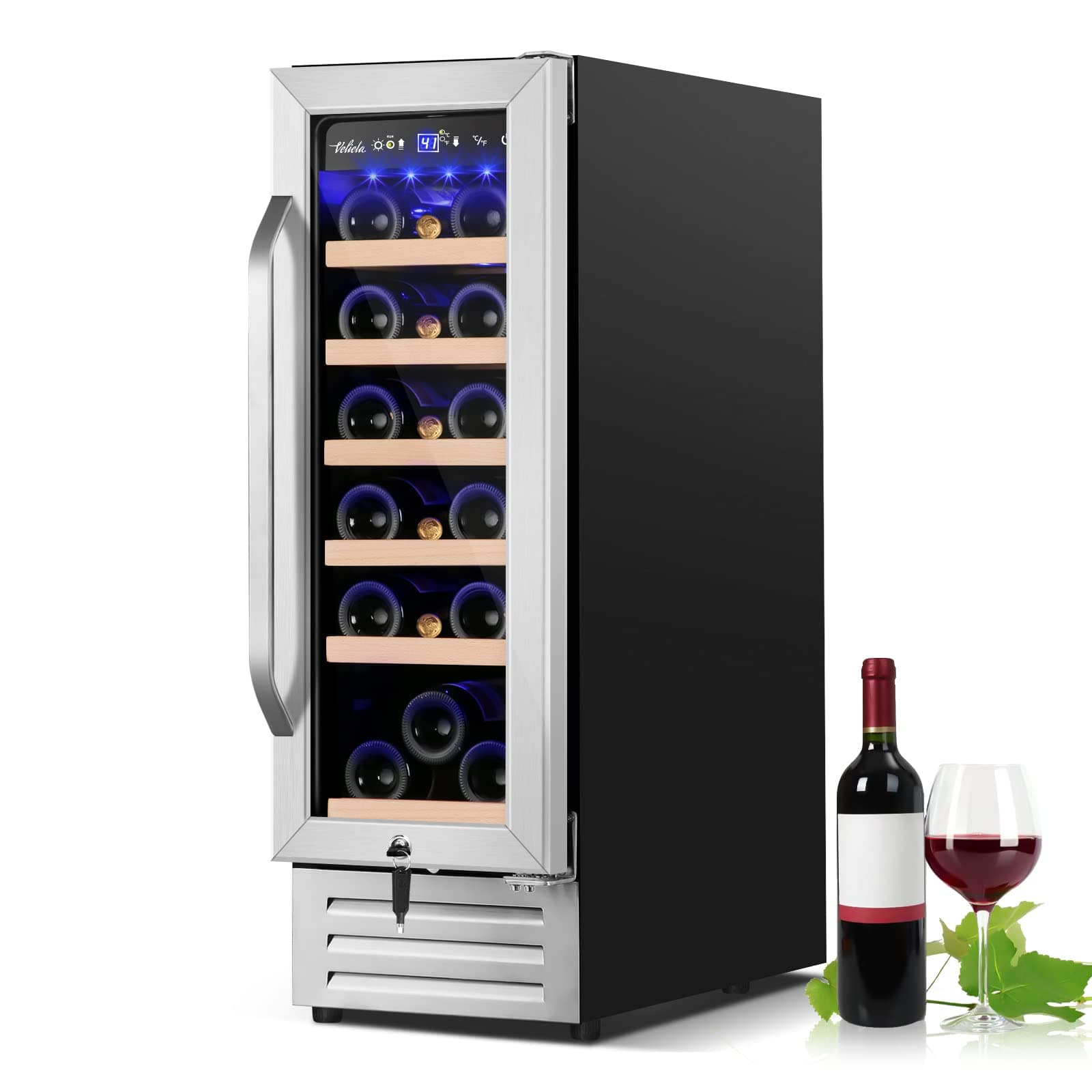 12 Inch Wine Cooler Refrigerator,Mini Wine Fridge 18 Bottle Capacity,Built-in or Freestanding Professional Wine Chiller with Quiet and Stable Temperature Control Systems.