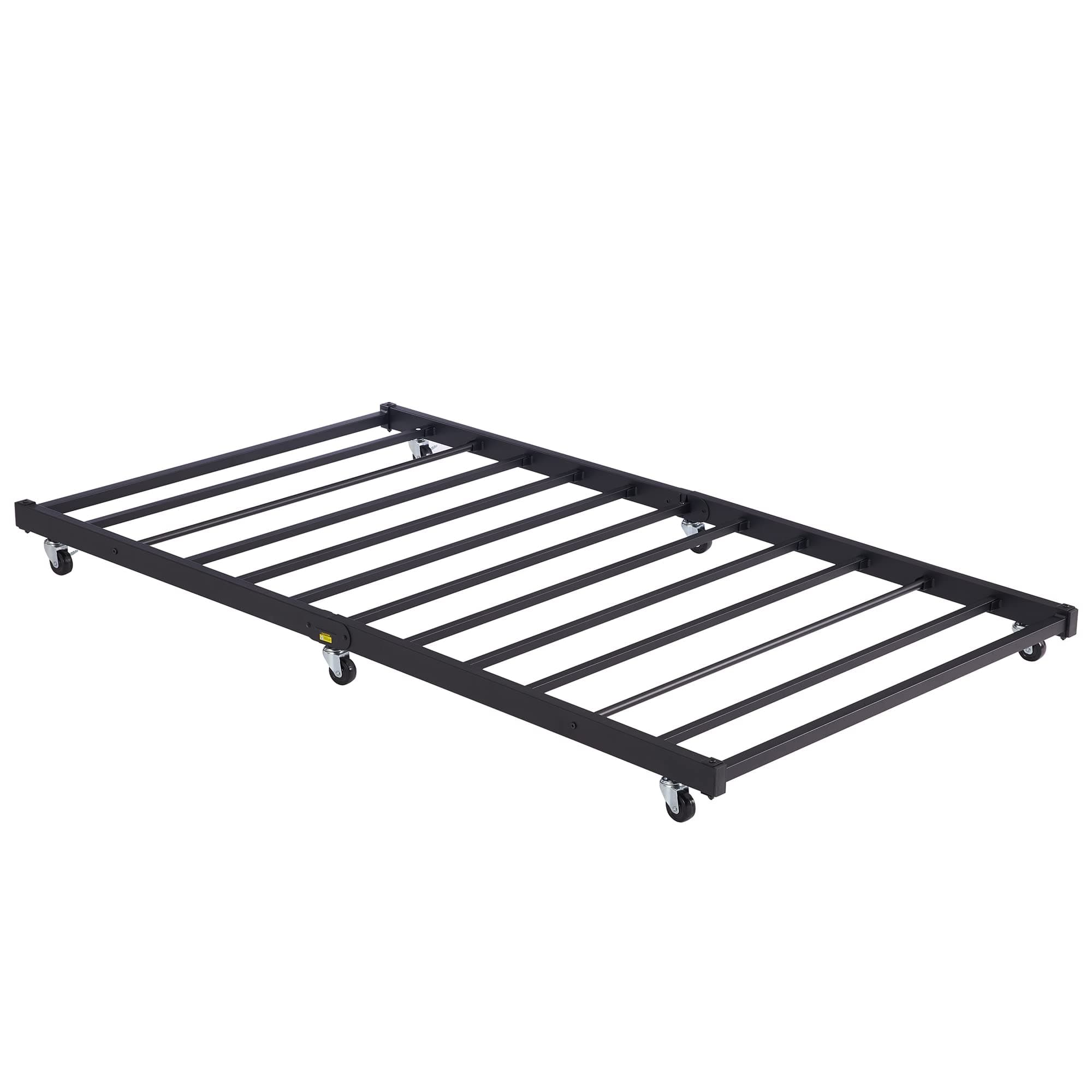 Twin Trundle Bed Frame Only/Roll Out/Enhanced & Up-Graded Metal Slats Support, Black