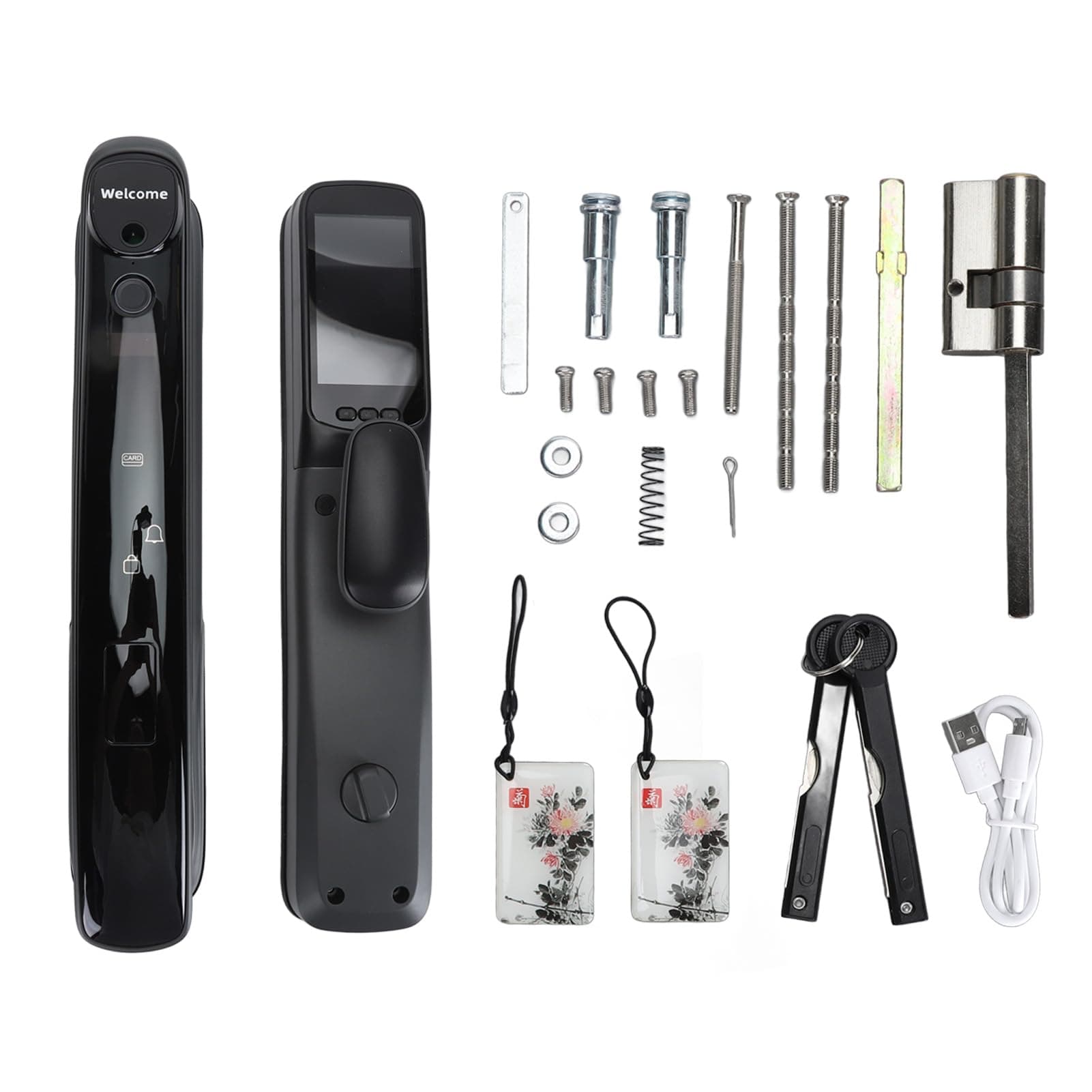 Smart Door Lock with 8 Ways to Unlock, Keypad Deadbolt w AI Chip, Anti Pry Alarm, Door Peephole Viewer Function for Real Time Monitoring, Aluminum Alloy Body, for Villa Hotel Home