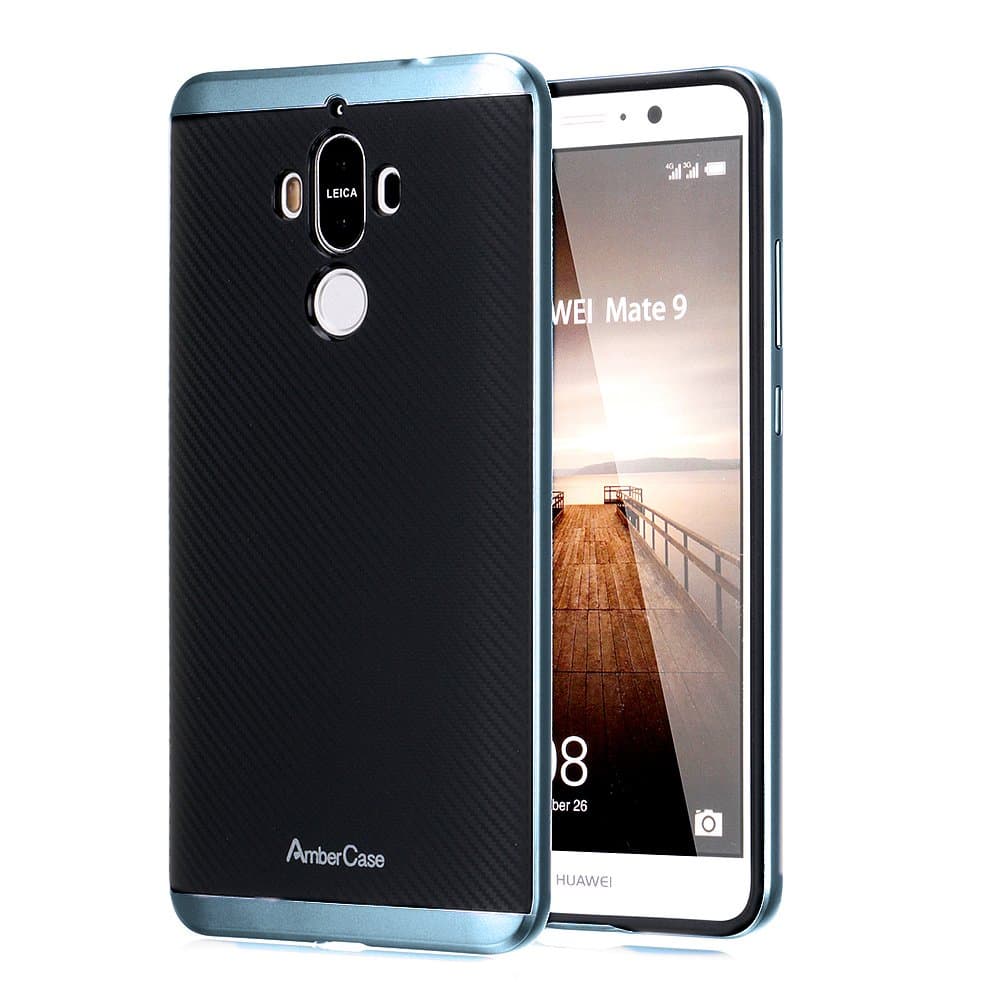 AmberCase Huawei Mate 9 Case with Resilient Shock Absorption Premium Hybrid TPU Slim Flexible Case Cover for Huawei Mate 9 (2016) (Black & Gray)