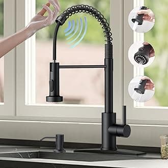 Touch On Kitchen Faucet, 3 Modes Pull Down Sprayer, Touch On Sensor Activated, Ceramic Valve, 360-Degree Rotation, 1 or 3 Hole Deck Plate. 10-Year Warranty.(Matte Black,KW-62R)