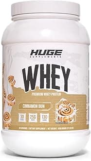 Huge Whey, Protein Powder for Muscle Gain, 25g Protein, 12g EAAs, Supports Muscle Growth, Performance & Recovery (Cinnamon Bun, 30 Servings)