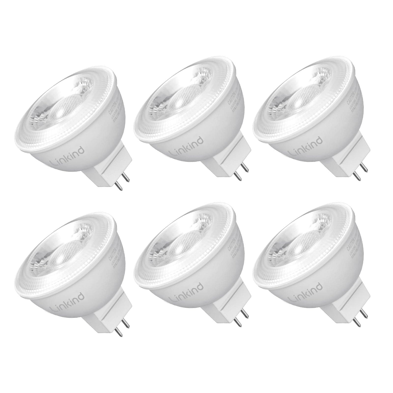 Linkind MR16 LED Bulb Dimmable, GU5.3 Bi-Pin Base LED Light Bulbs, 6.5W (70W Equivalent) 3000K Warm White 640lm MR16 LED Spot Lights, Recessed, Tracking Lights, 12V Low Voltage, 6 Packs